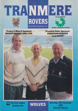 Tranmere Rovers v Wolverhampton Wanderers Match Programme 1992-12-19